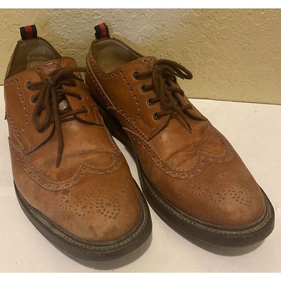 Authentic Gucci Brown Leather Brogue Lace-Up Size US S10.5 428597 - Picture 1 of 11